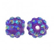 Resin rhinestone shamballa bead 10x12mm Purple